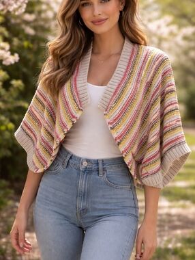 Zaket & Plover/ 100% Cotton/ Striped Knit Shrug Cardigan/ Size US XS/S